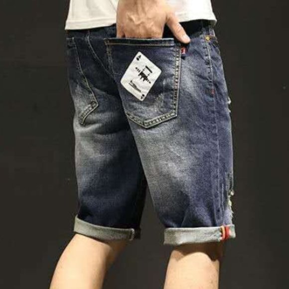 Stretch denim shorts men's slim straight